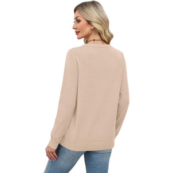 Women's Lightweight Crewneck Sweater Long Sleeve Fall Casual Knit Top - Picture 5 of 5